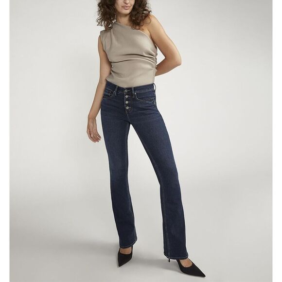 NEW Silver Women's Suki Mid Rise Slim Bootcut Button Fly Denim Jeans sz 31/33 - Picture 1 of 11